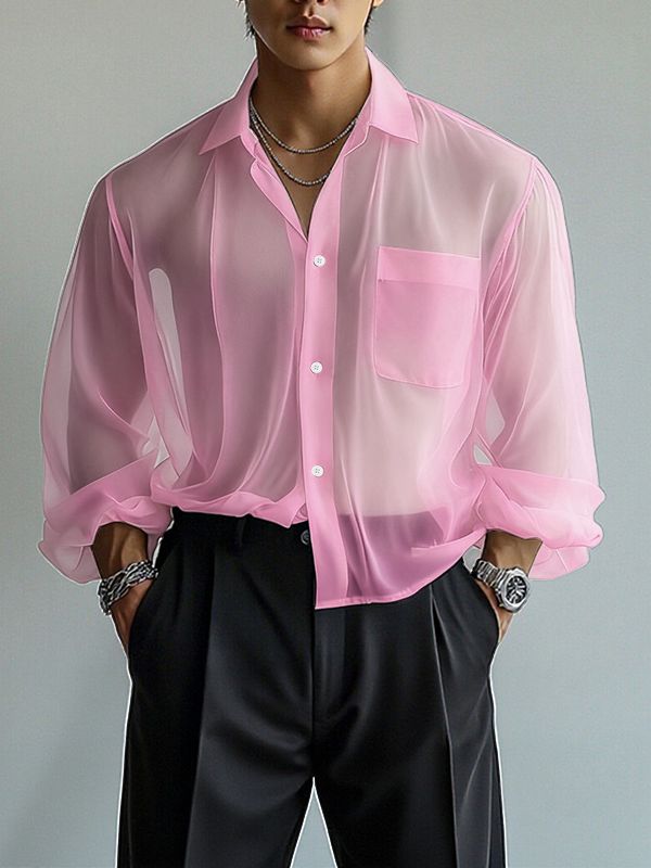 Men's Sheer Mesh Long Sleeve Shirt SKUL34055