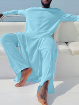 Men's Solid Crew Neck Casual Two Pieces Outfit SKUL32952