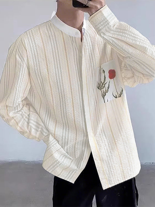 Mens Floral Print Striped Long Sleeve Shirt SKUL09891