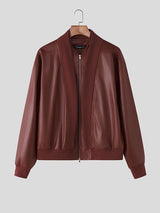 Men's Fake Two Piece Faux Leather Zip Long Sleeve Jacket SKUL40112