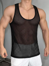 Men's Sexy Gym See-Through Fishnet Mesh Muscle Slim Sleeveless Scoop Neck Tank SKUL76004