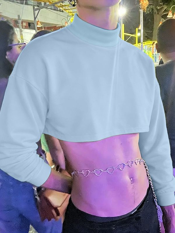 Men's Solid Color Deconstructed Cropped Long Sleeve Sweatshirt SKUL51813