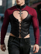 Men's Heart Cutout Knit Colorblock Long Sleeve T-Shirt SKUL30333