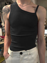 Mens Asymmetrical Strap Knit Casual Tank SKUL20225