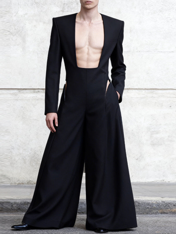 Men's Deconstructed Low Square Neck Long Sleeve Jumpsuit SKUL42668