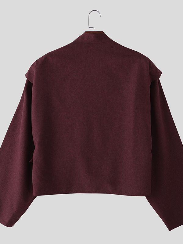 Men's Deconstructed Adjustable Buckle Waist Long Sleeve Jacket SKUL35242