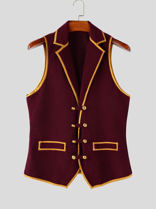 Men's Retro Aristocratic Contrast Trim Lapel Waistcoat SKUL76463