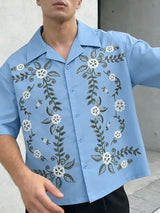 Men's Vintage Resort Floral Vine Print Camp Collar Short Sleeve Shirt SKUL55476