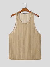 Men's Resort Sheer Striped Scoop Neck Slim Fit Tank SKUL70270