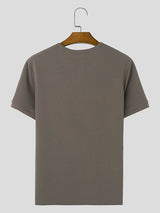 Mens Textured Half-Placket Short Sleeve T-Shirt SKUK67489