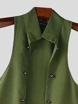 Men's Long Tail Hem Metal Buckle Sleeveless Waistcoat SKUL37660