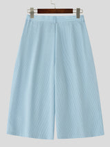 Men's Striped Button Casual Cropped Short SKUL23560