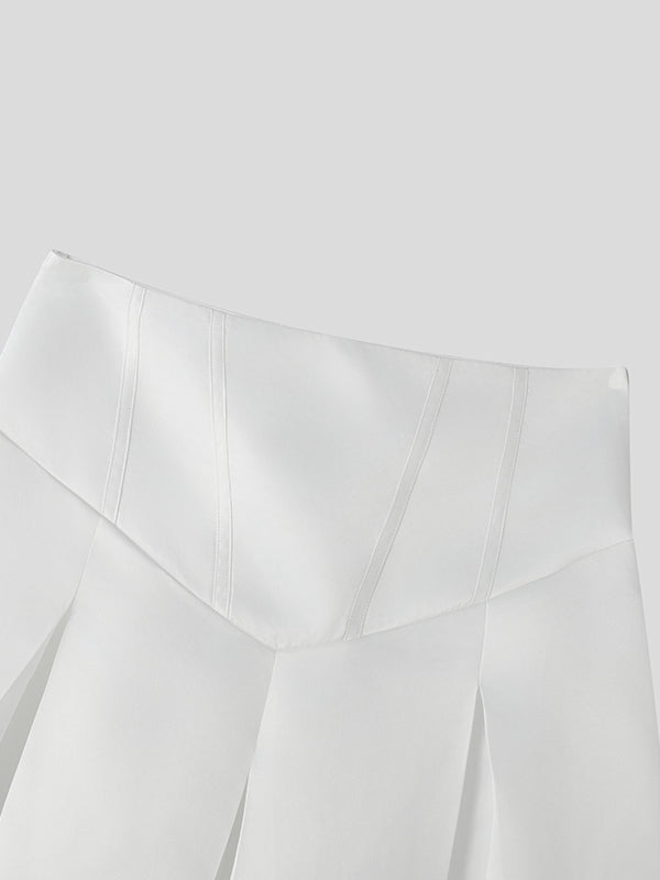 Mens Solid Color Waist-Tie Satin Skirt SKUL06532