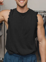 Mens Solid Color Fringe Patchwork Casual Tank SKUL18989