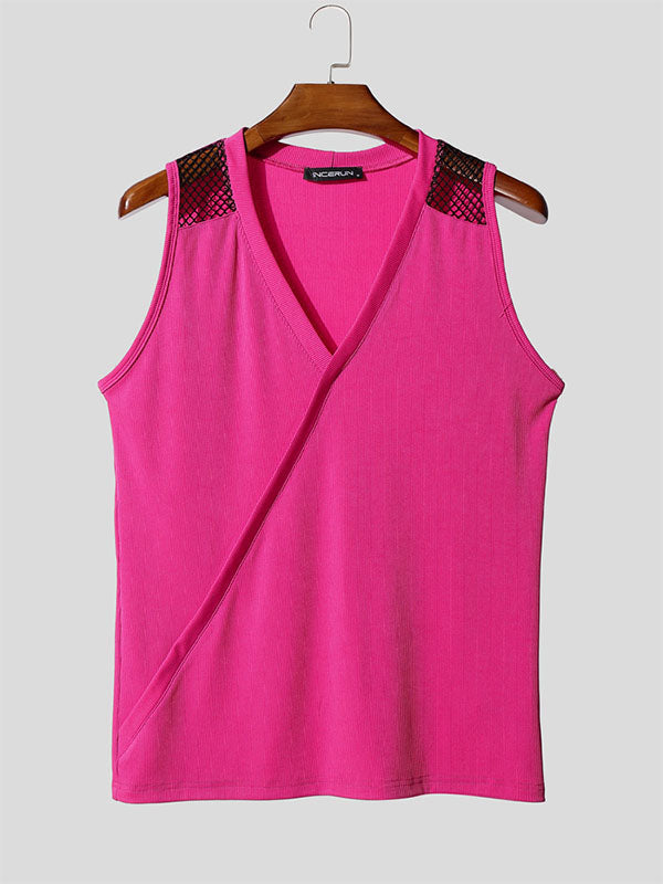 Mens Sheer Mesh Patchwork Knit Tank SKUL16802