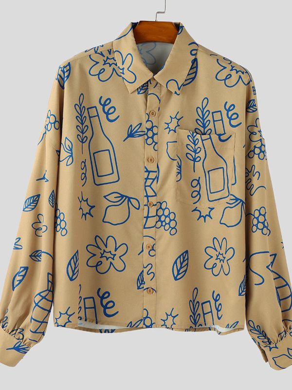 Men's Hand Drawn Print Long Sleeve Shirt SKUL39902
