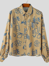 Men's Hand Drawn Print Long Sleeve Shirt SKUL39902