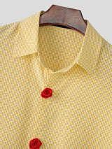 Mens 3D Floral Patchwork Plaid Half Sleeve Shirt SKUL08477