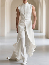 Mens Solid Color Ruffled Long Hem Sleeveless Waistcoat SKUL23621