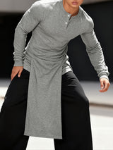 Men's Irregular Hem Half Placket Knitted Long Sleeve T-Shirt SKUL41056