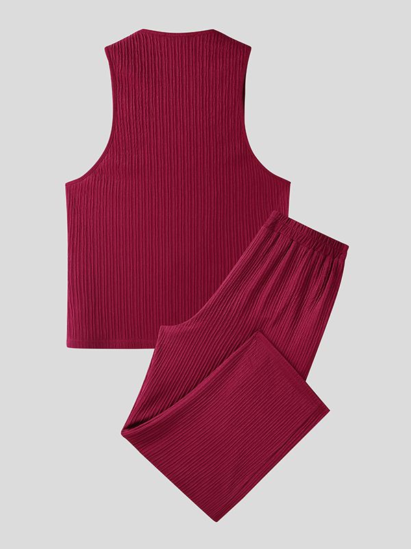 Men's Solid Color Textured Casual Two Pieces Outfit SKUL47673