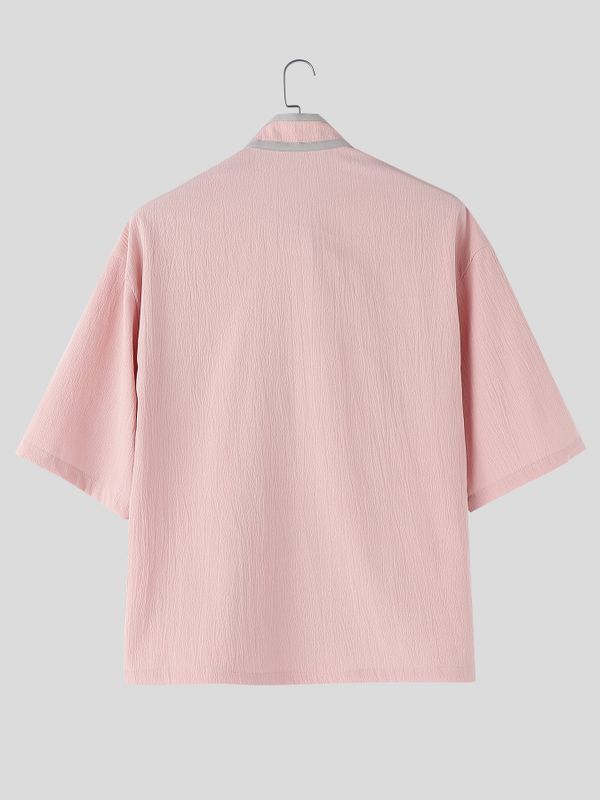 Men's New Chinese Style Contrast Piping Cropped Shirt SKUL61888