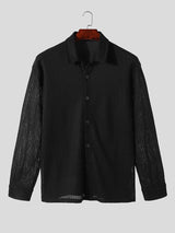 Mens Mesh Hollow-Out Knitted Long-Sleeve Shirt SKUK74684