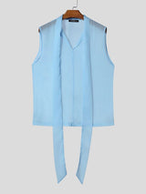 Men's Avant-Garde Shawl Collar Streamer Sheer Sleeveless Shirt SKUL69640