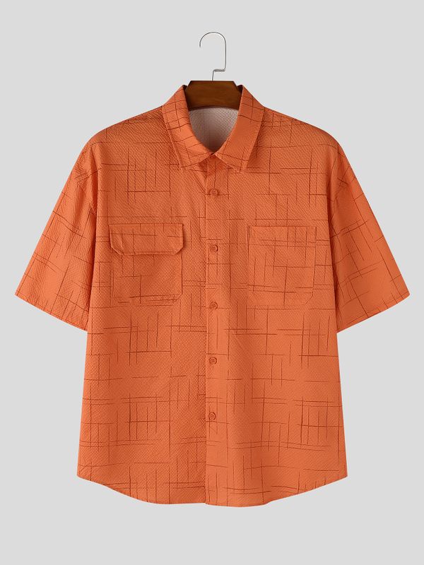 Men's Casual Distressed Grid Texture Flap Pocket Shirt SKUL63130