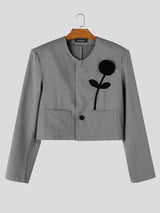 Men's Neo-Chinese Chic Evening Gala 3D Rose Flower Collarless Single Button Cropped Blazer SKUL85944