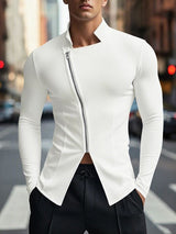 Men's Asymmetric Zipper Knit Slim Fit Long Sleeve T-shirt SKUL48013