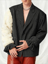 Men's Striped Contrast Color Plush Long Sleeve Blazer SKUL46547