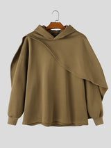 Men's Urban Casual Asymmetric Cape Overlay Drop Shoulder Long Sleeve Hooded Collar Hoodie SKUL82467