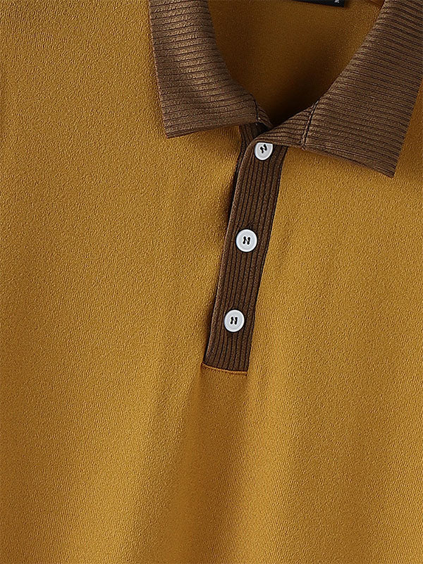 Men's Colorblock Knit Lapel Long Sleeve Shirt SKUL28117