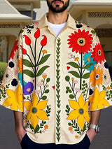 Mens Casual Floral Print Colorblock Shirt SKUL05737