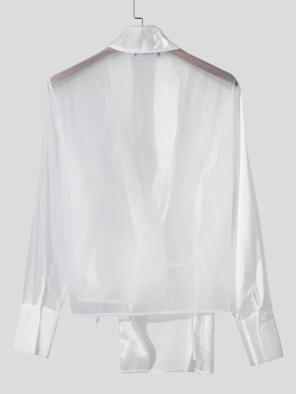 Mens Sheer Tie-Front Long-Sleeve Shirt SKUK79646