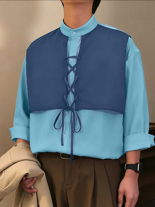 Men's Color Block Drawstring Long Sleeve Shirt SKUL39391