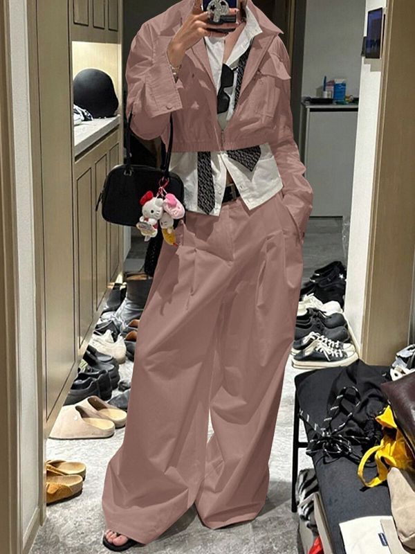 Men's Solid Color Cropped Zip Two Pieces Outfit SKUL41219