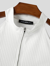 Mens Cut-Out Design Half-Zip Short Sleeve T-Shirt SKUK99805