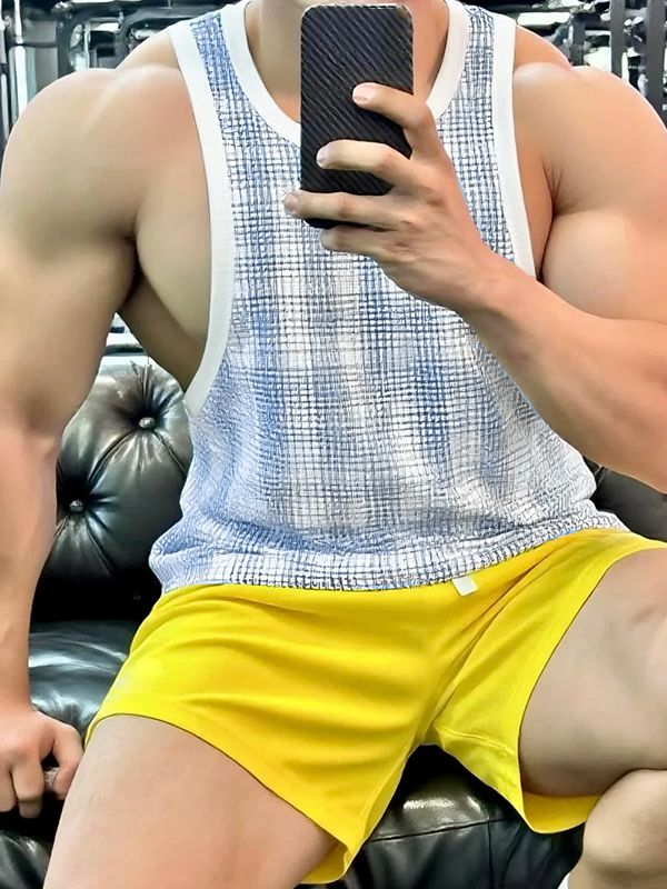 Men's Retro Athletic Aesthetic Contrast Binding Detail Deep U-Neck Tank SKUL68461