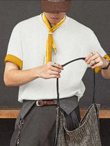 Men's Solid Color Textured Scarf Short Sleeve T-shirt SKUL30510