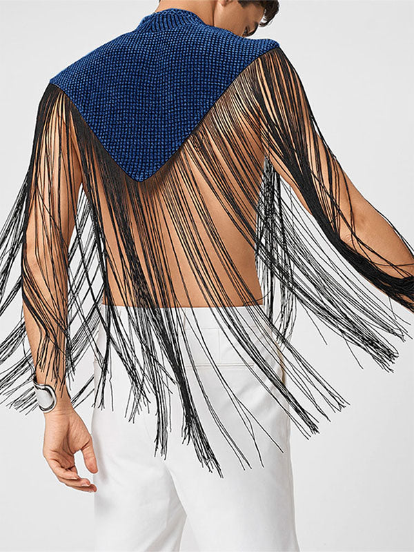 Men's Tassel Patchwork Cropped Cloak SKUL22782