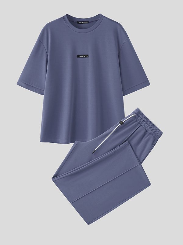 Men's Solid Color Casual Loose Two Pieces Outfit SKUL48626