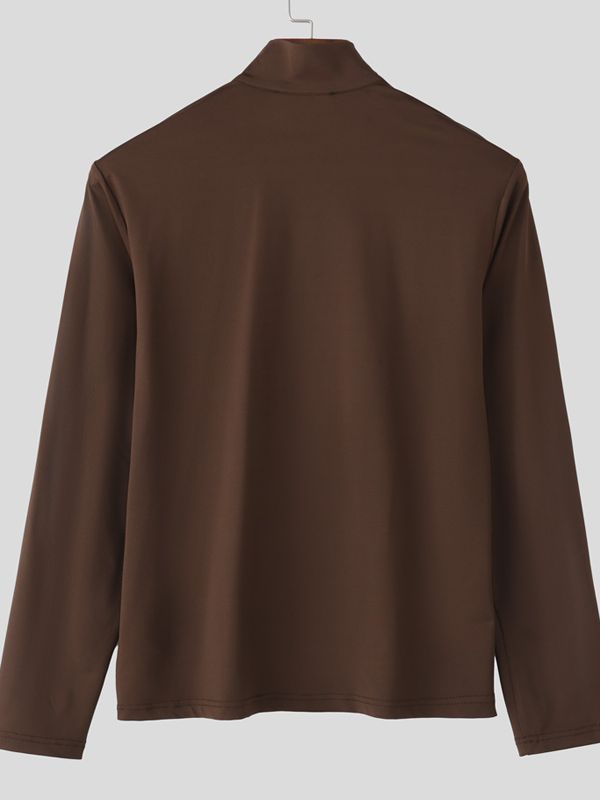 Men's Solid Color Knit Zip Long Sleeve T-shirt SKUL42806