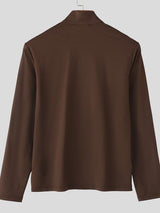 Men's Solid Color Knit Zip Long Sleeve T-shirt SKUL42806