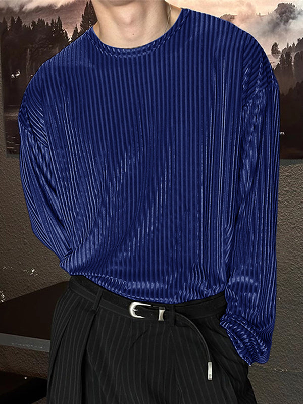 Mens Vertical Stripe Loose Fit Long Sleeve T-Shirt SKUK84390