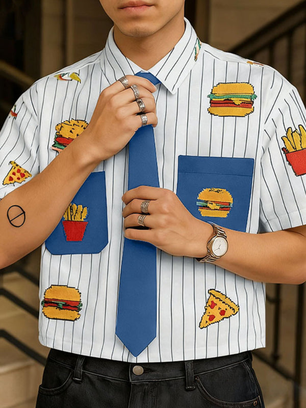 Men's Fun Print Color Block Striped Short Sleeve Shirt SKUL35037