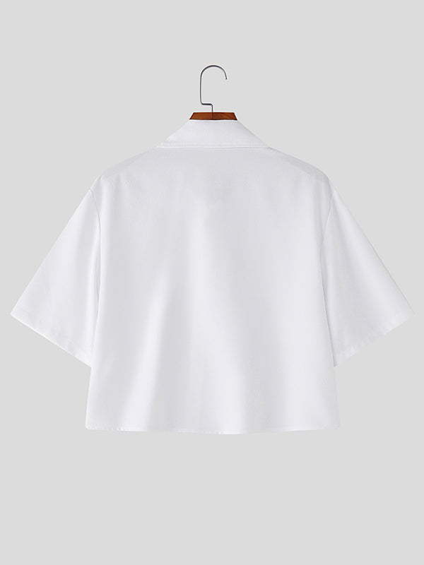 Mens Rhinestone Patchwork Cropped Short Sleeve Shirt SKUL13709