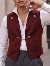 Men's Retro Quiet Luxury Cocktail Party Faux Suede Metal Chain Link Sleeveless Lapel Collar Waistcoat SKUL83165