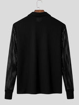 Men's Smart Chic Cocktail Evening Hollow-Out Mesh Panel Quarter-Zip Fitted Shirt SKUL84048